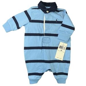 NWT Ralph Lauren Boys Collared Striped Bodysuit SZ Newborn